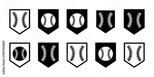 A diverse set of ten classic baseball-inspired pennants, featuring both whole balls and stitch details.