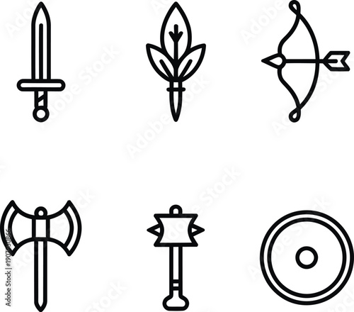Black and white medieval sword dagger arrow icons set eps-10