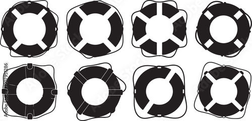 Set of lifebuoys in various distorted shapes and forms