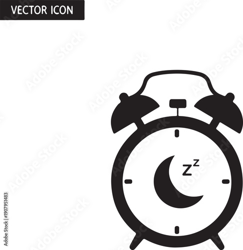 Black alarm clock with moon and zzz symbol time sleep sleeping des