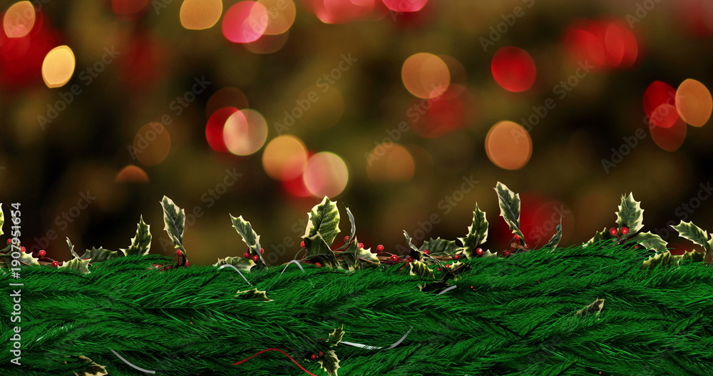 Naklejka premium Christmas Holly wreath with colorful lights