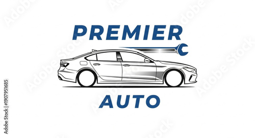 Premier Auto Service Logo with Car and Wrench.