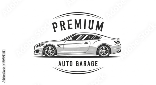 Premium Auto Garage Emblem with Sports Car Illustration.