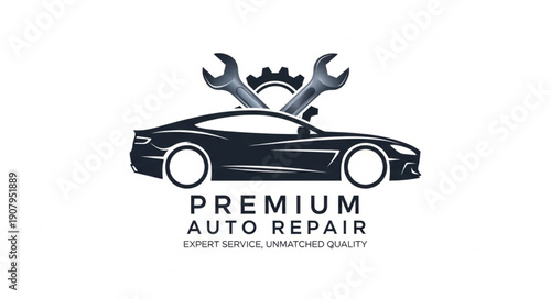 Premium Auto Repair Logo with Car Wrench and Gear.