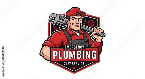 Emergency Plumber Man Holding Wrench Ready for Service.