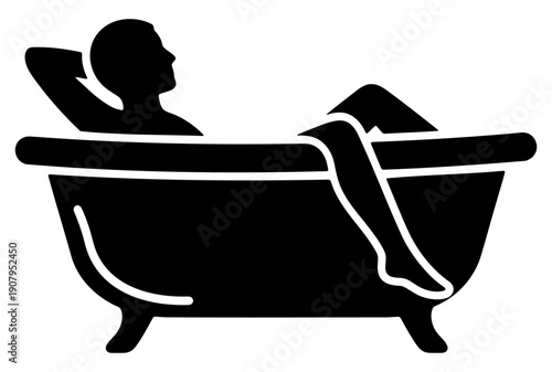 Person relaxing in bathtub black silhouette vector icon