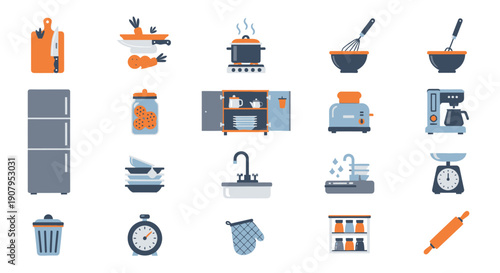 Collection of Kitchen Appliances and Utensils Icons.