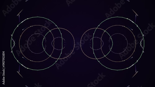 Abstract glowing circles expanding from a bright light, science, technology, futuristic