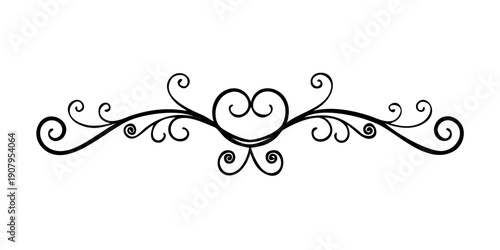 Elegant black and white decorative swirls with heart-shaped centerpiece