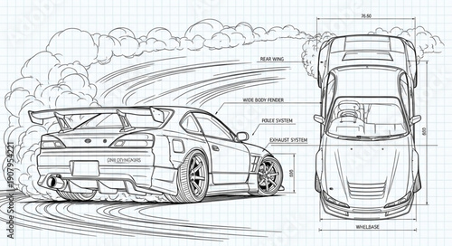 Racing Car Speeding on Track.