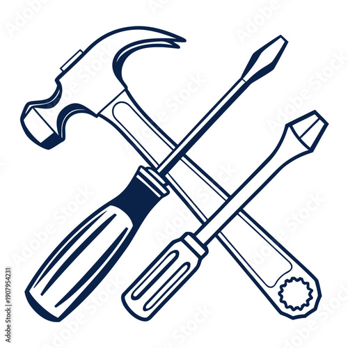 A collection of tools including a hammer, screwdriver, and wrench.