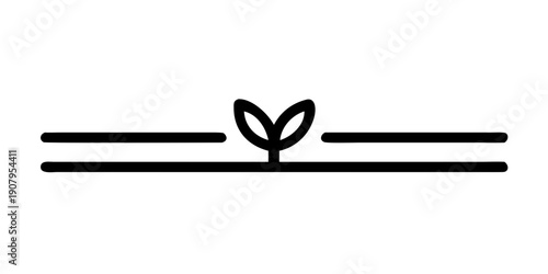 Minimalist design featuring a simple leaf motif between two parallel lines.