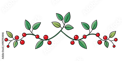 A decorative border featuring a vine with red berries and green leaves