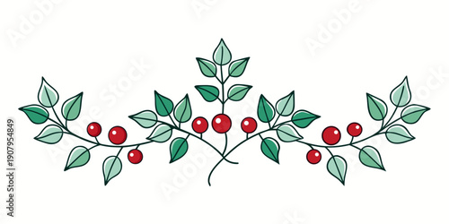 A beautiful illustration of a cherry branch with red cherries and green leaves