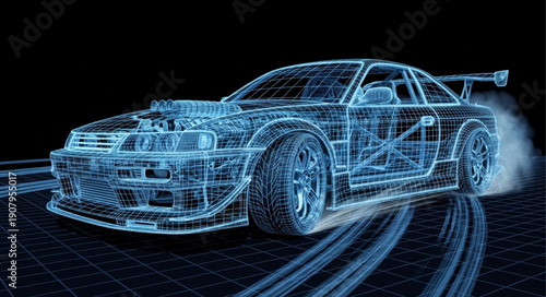Racing Car Wireframe Design Model.