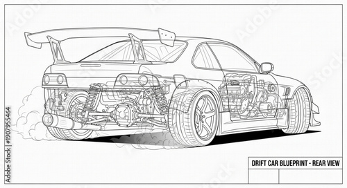 Racing Car Line Drawing Illustration.