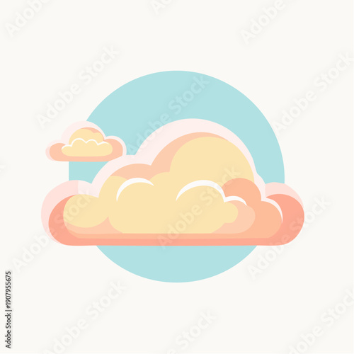 Soft, Fluffy Clouds Adorned With Warm, Peach Hues Against a Light Blue Circular Backdrop