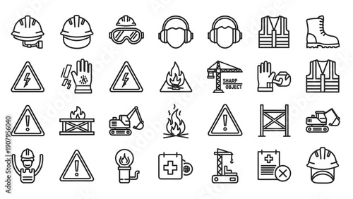 Collection of Industrial Safety Icons and Symbols.