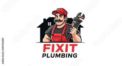 Fixit Plumbing Logo Featuring a Plumber with Wrench.