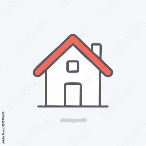 Simple line art icon of a house with a red roof, representing home, real estate, and property concepts