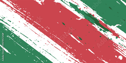 Illustration of the national flag of Bulgaria painted on a cracked wall. Grunge distressed style background with official Bulgarian white, green, and red colors.