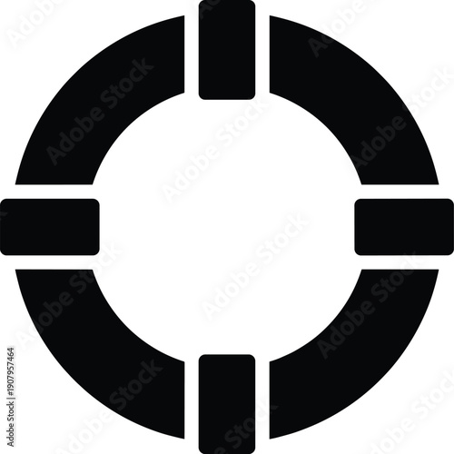 Lifebuoy life ring silhouette icon for water rescue, emergency safety and lifesaving equipment concept, black flat vector illustration isolated on white background