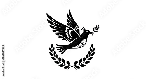Black and white dove vector illustration