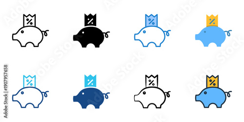 Tax Savings icons set multiple style collection. Editable stroke 
