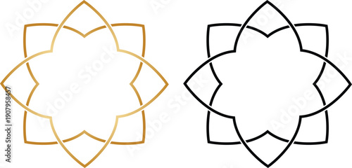 Minimalist Lotus Flower and Islamic Geometric Mandala Vector Icon Set in Gold and Black