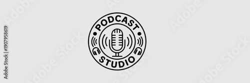 Circular podcast studio badge – Ideal for social media profile pictures, broadcast equipment branding, or audio blogs.