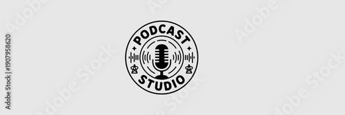 Vintage style podcast studio emblem – Great for retro-themed radio shows, interview series, or recording studio signage.