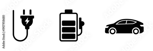 EV charging icon set with car – Perfect for user interface design, infographics, or fleet management tools.