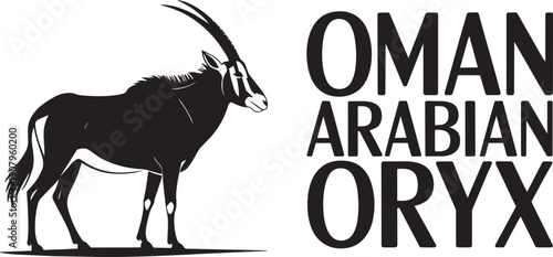 Oman arabian oryx vector illustration desert wildlife animal silhouette middle eastern nature sign