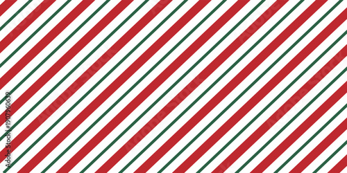 Christmas seamless pattern with a classic candy cane design with alternating red and green diagonal stripes on a white background, perfect for festive holiday themes.