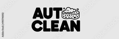 Auto Clean typography with sponge icon – Suitable for car wash marketing, cleaning product packaging, or service uniform logos.