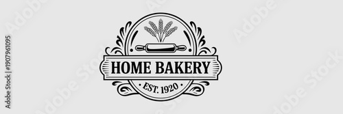 Vintage home bakery badge - Suitable for traditional bakeries, organic food labels, or heritage branding.
