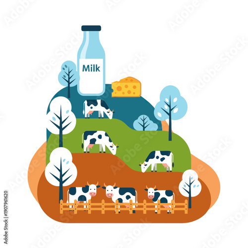 Cows Grazing in a Pasture Scene.