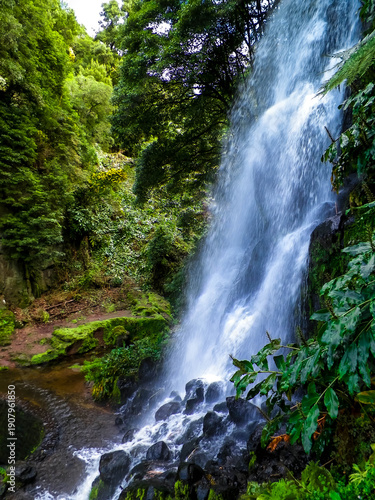 Amazing waterfall on Azores. Sao Miguel Island.