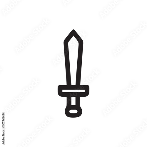 Simple Black Line Art Icon Of A Medieval Short Sword For Gaming UI