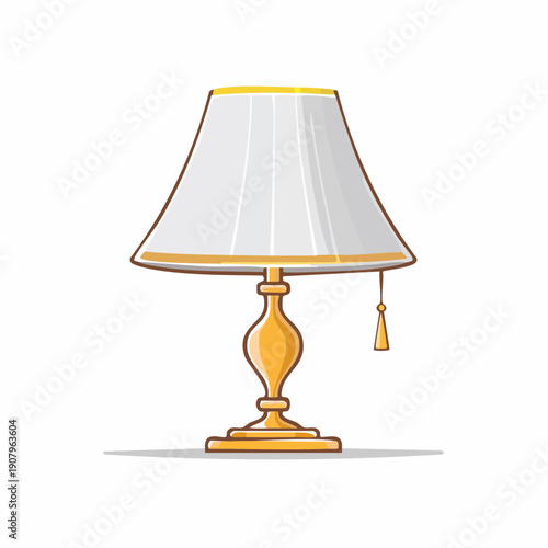 Elegant Golden Table Lamp with White Shade for Classic Home Interior Decor and Ambient Lighting Illustration
