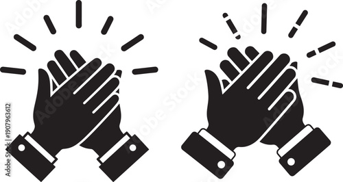 Silhouette of two hands clapping with joy and success