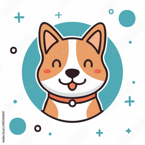 Cute corgi dog cartoon illustration with happy expression and playful elements
