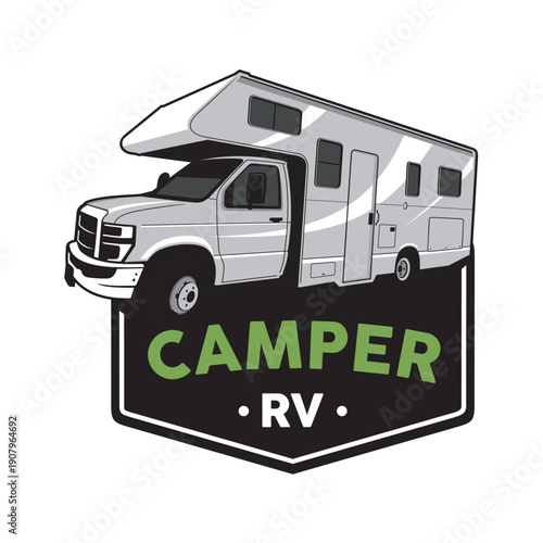 camper van vector, rv vector, camping car illustration of a canper van