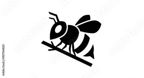 Bee silhouette on branch graphic