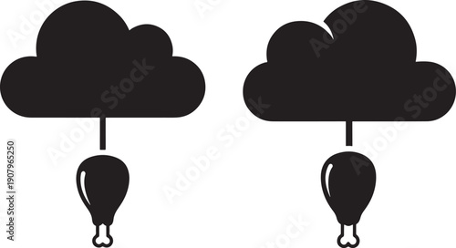 Two cloud silhouette with fried chicken leg hang