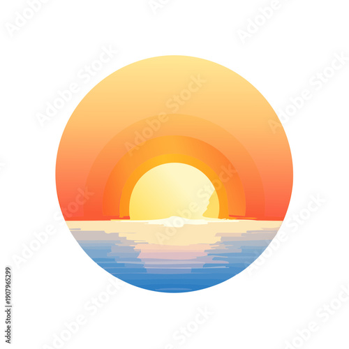 Beautiful sunset over the ocean with calm waves, vibrant colors and serene reflection