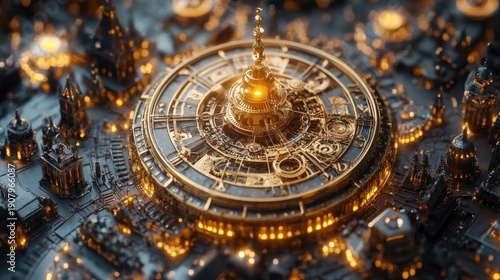 Wallpaper Mural A detailed view showcases a complex mechanical structure with golden elements, presenting a circular gear system. Torontodigital.ca