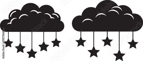 Two cloud and star mobile silhouette isolated set