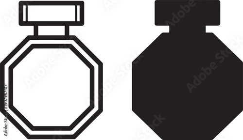 Octagonal perfume bottle silhouette art on white