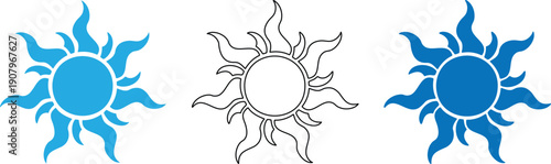 set of sun icons in different colors and line styles for graphic design